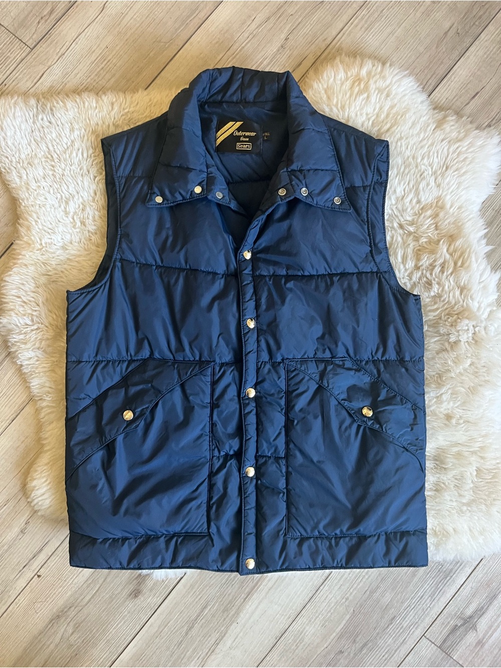 Vintage Sears Men's Navy Quilted Snap-Front Vest